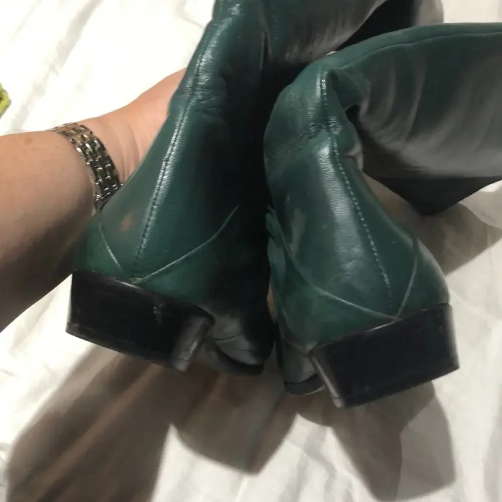 8.5N Hunter green leather boots guc
